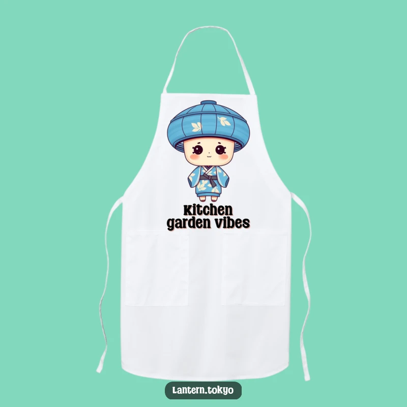 Funny Blue Leaf Lantern Apron: Cook with Nature's Humor and Kimono Style!