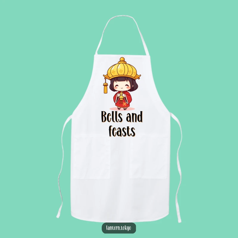 Funny Gold Lantern Apron: Red Kimono Festive Kitchen Humor for Celebrations