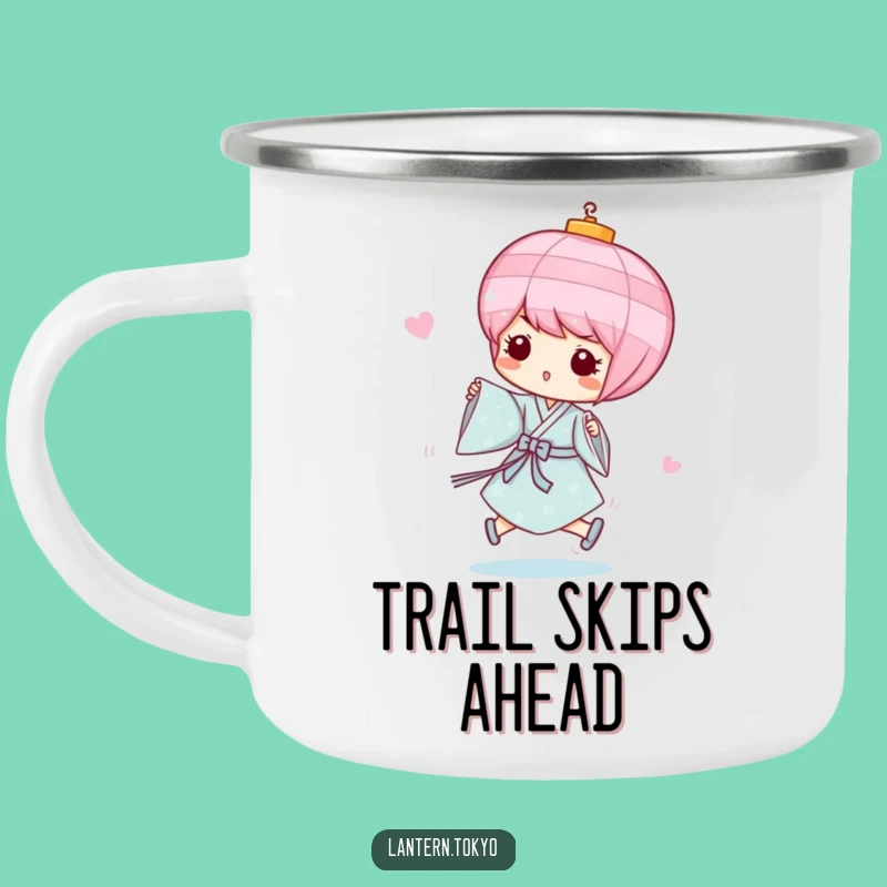 Funny Pink Lantern Camping Mug: Blue Kimono Whimsy for Outdoor Play