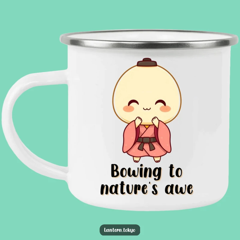 Polite Mochi Lantern Camping Mug - Cheerful Greetings on Your Adventures!