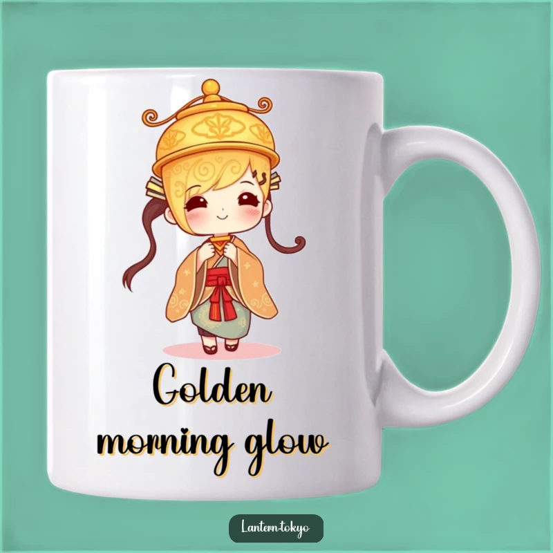 Funny Golden Lantern Mug: Gentle Sway & Kimono Charm for Humorous Mornings!
