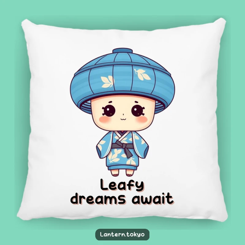 Funny Blue Leaf Lantern Pillow: Cozy Kimono Comfort with Natural Humor!