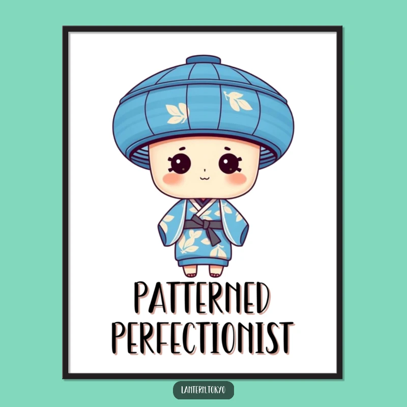 Funny Blue Leaf Lantern Digital Art: Instant Nature Humor in Kimono Style!