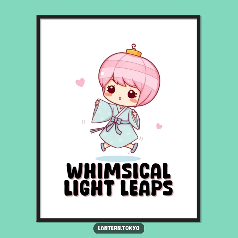 Funny Pink Lantern Digital Art: Blue Kimono Whimsical Print for Playful Decor