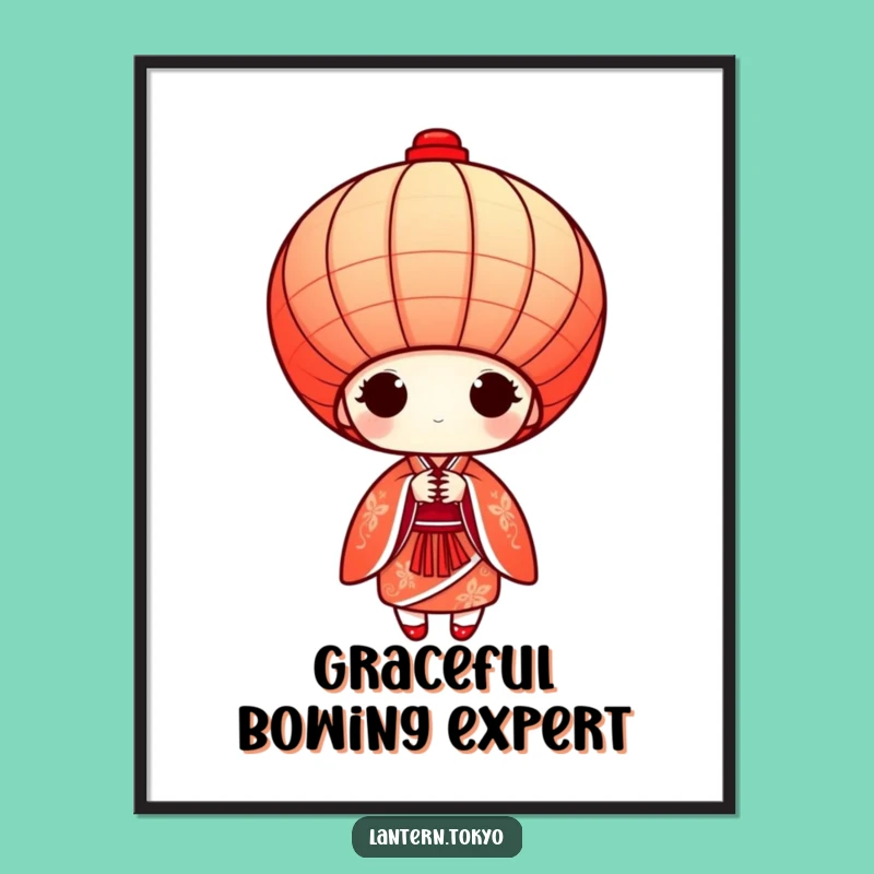 Funny Red Kimono Lantern Digital Art: Graceful Bows for Instant Humorous Decor!