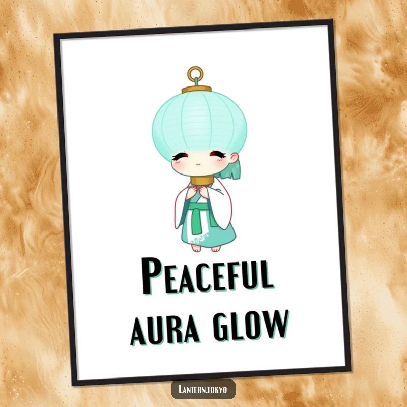 Funny Teal Lantern Digital Art Print of a serene teal lantern in a white kimono, offering peaceful humor. A perfect downloadable funny gift.