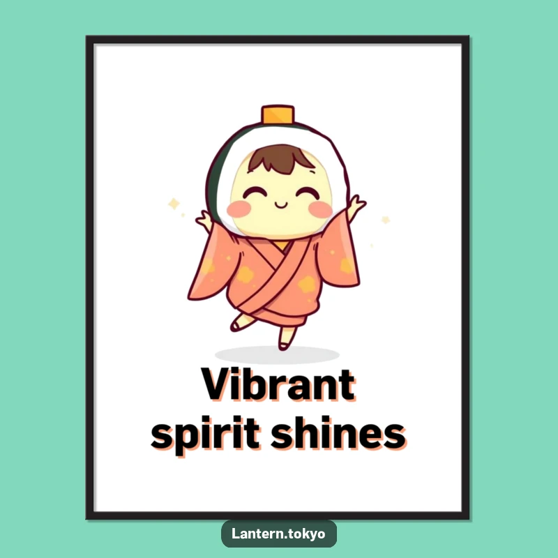 Funny Sushi Lantern Dancing Kimono Digital Art: Hilarious Print for Instant Joyful Decor