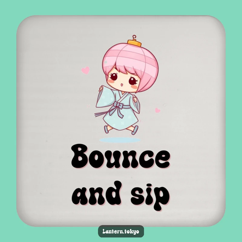 Funny Pink Lantern Coaster: Blue Kimono Playful Protection with Whimsy