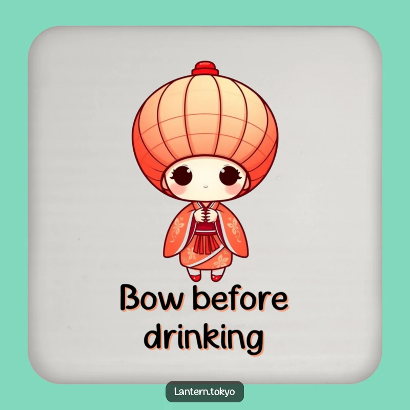 Funny Red Kimono Lantern Coasters: Protect Surfaces with Graceful, Humorous Bows!
