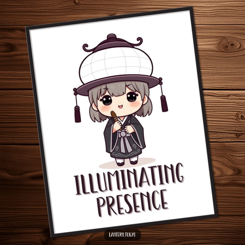 Funny White Lantern Poster depicting a black kimono artist with a brush, adding humorous artistic charm to wall decor. A unique funny gift.