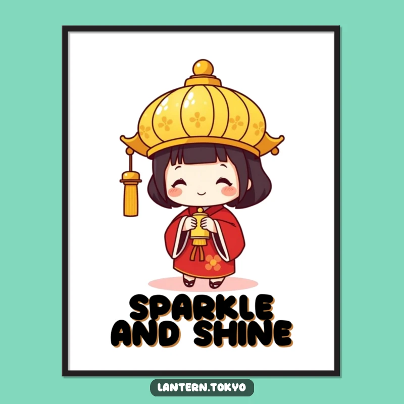Funny Gold Lantern Poster: Red Kimono Festive Art with a Bell