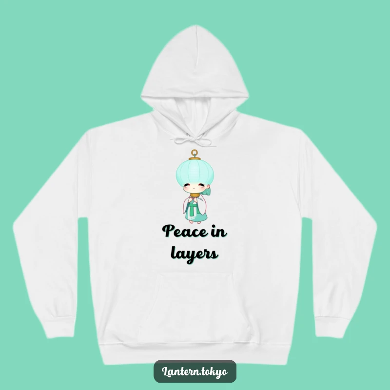Cozy Funny Teal Lantern Hoodie: White Kimono Comfort for Peaceful Relaxation