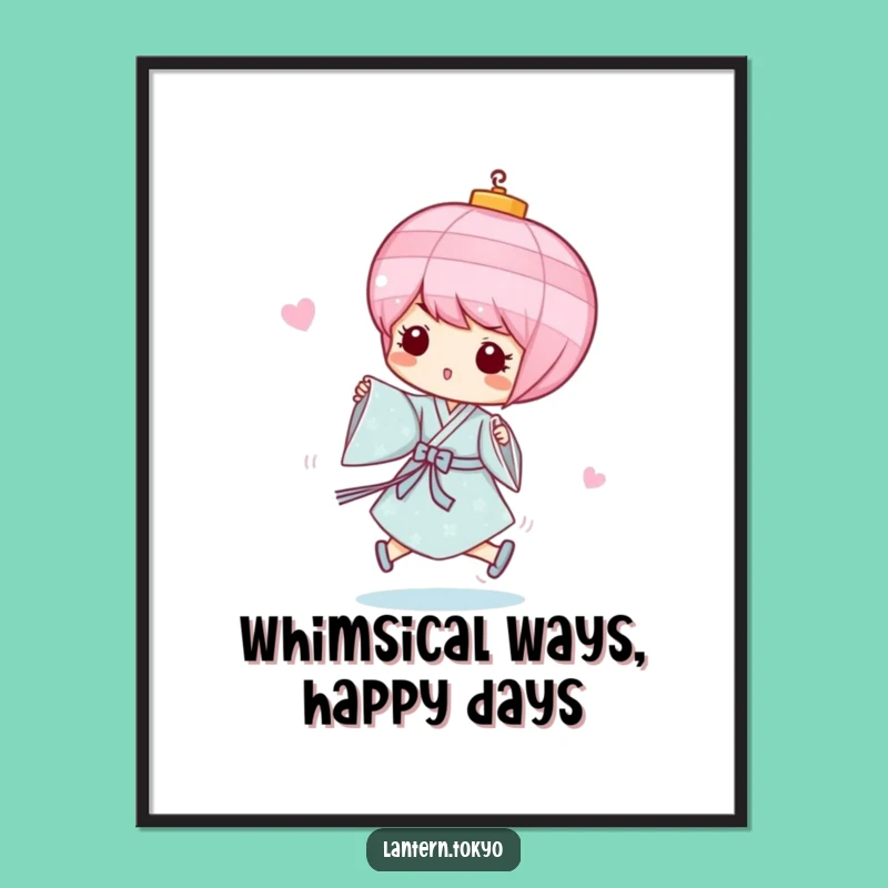 Funny Free Printable Wall Art: Whimsical Skipping Lantern Character - Downloadable Playful Decor