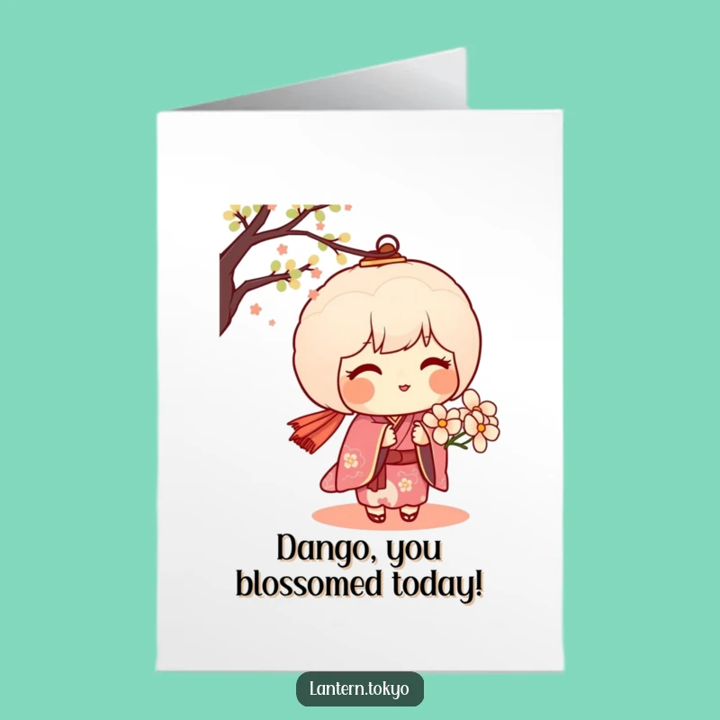 Free Printable Sweet Birthday Card: Dango's Flower Gift Downloadable