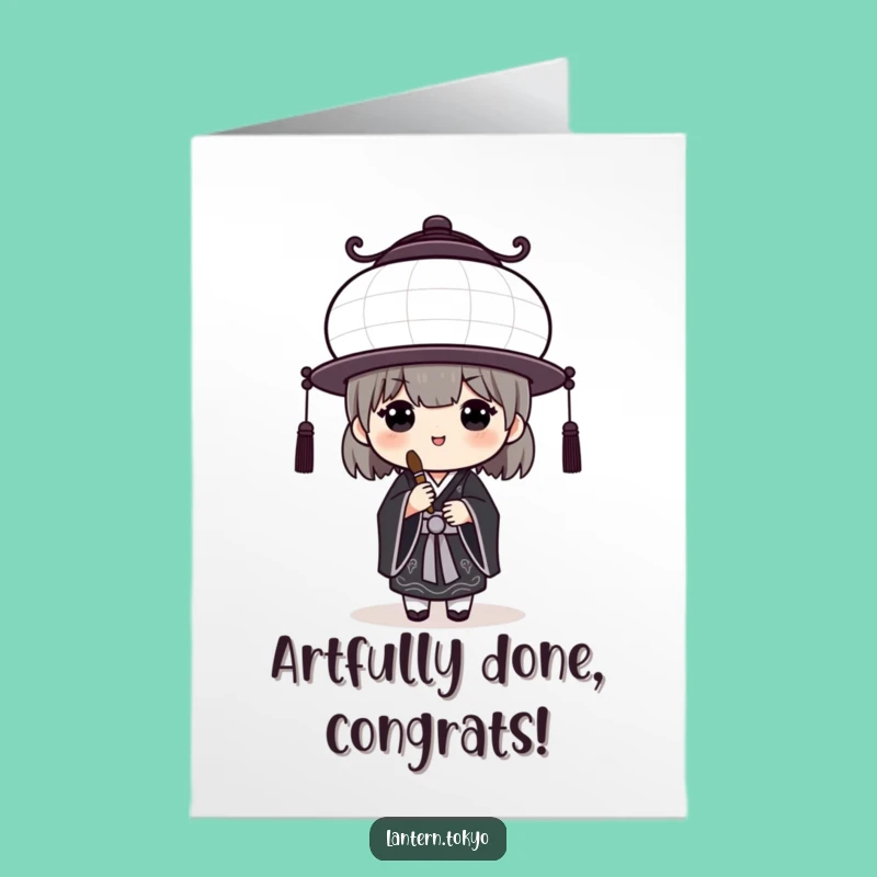 Free Printable Congrats Card: Elegant Lantern in Black Kimono - Humorous Downloadable Gift