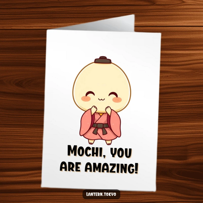 Free Printable Congratulations Card: A cheerful mochi lantern in a kimono performs a gentle bow, congratulating an achievement.