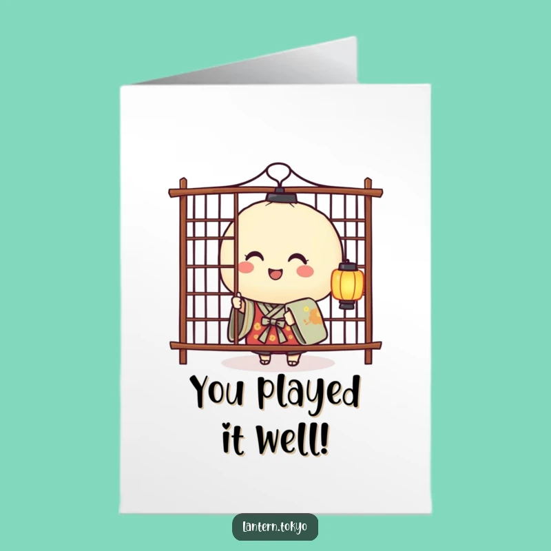 Free Printable Cute Congrats Card: Rice Ball's Surprise Celebration Downloadable
