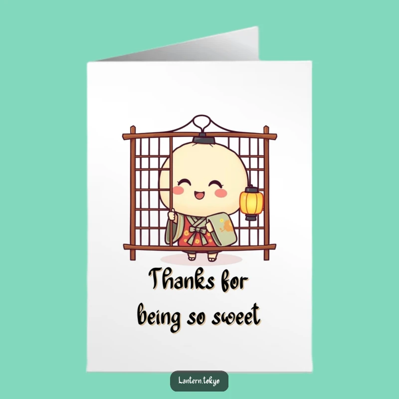 Free Printable Cute Thank You Card: Rice Ball's Shy Thanks Downloadable