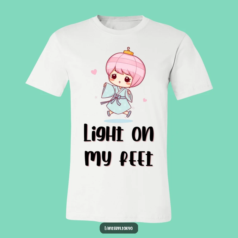 Funny Pink Lantern T-Shirt: Light Blue Kimono Joyful Skipper's Tee